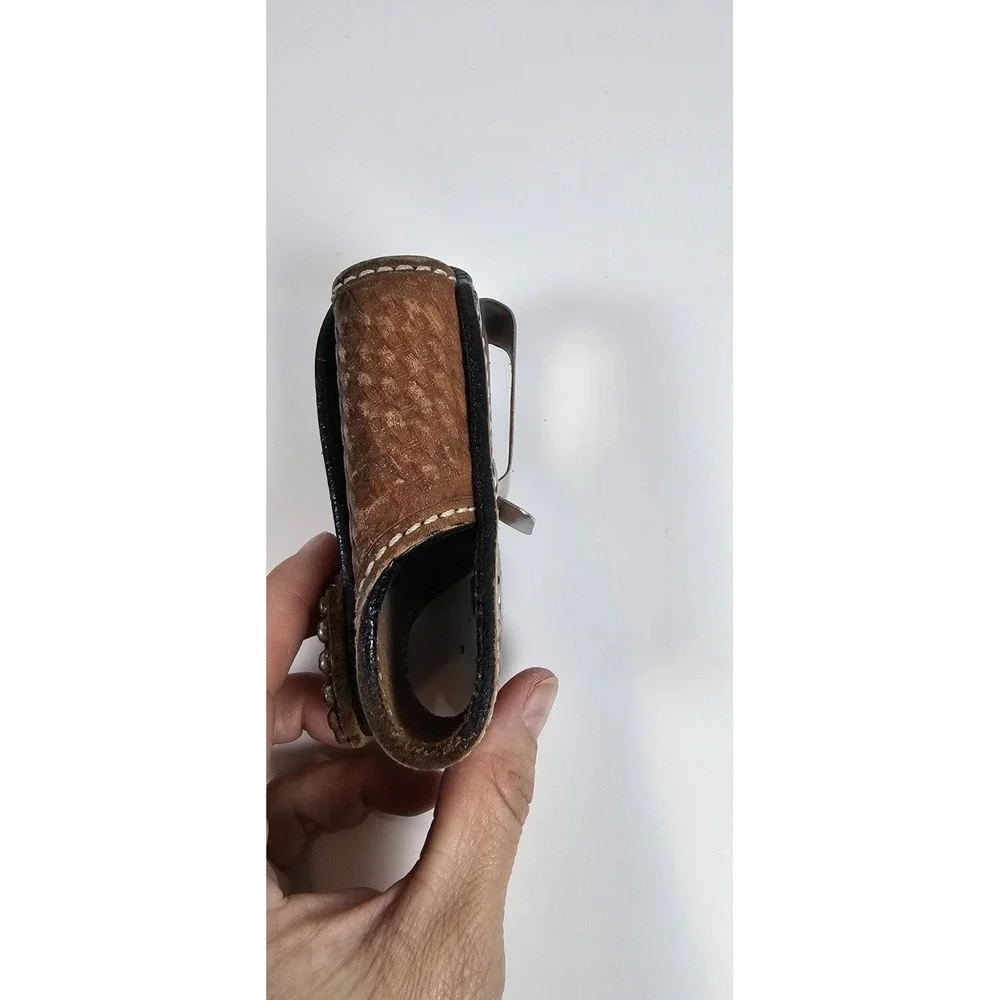 Hand Tooled Leather Cell Phone/Pager Case‎ Concho Belt Clip Holster 4